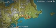 Genshin Impact map: cliffs north of Liyue Harbor
